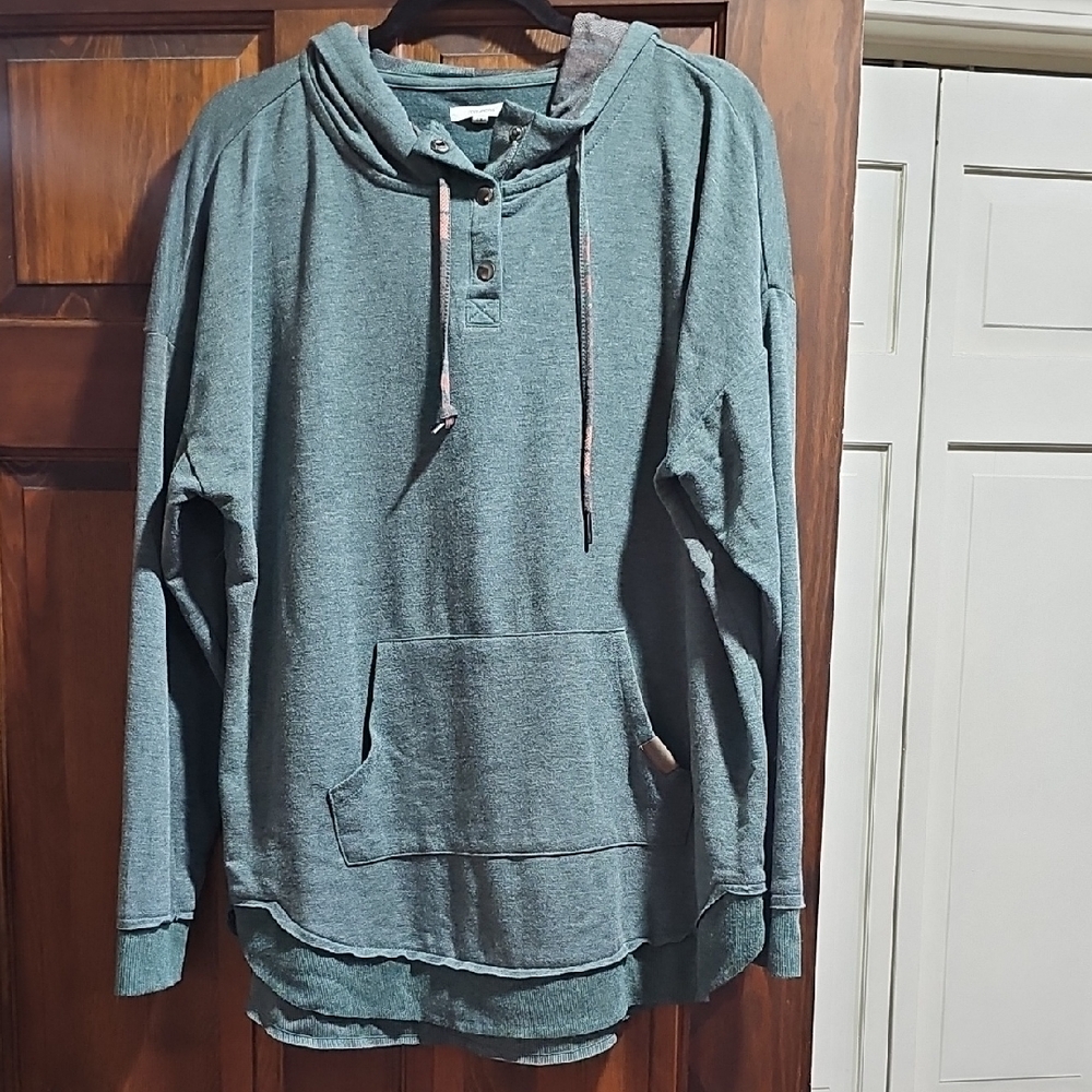 Maurices Teal Hooded Henley Sweatshirt Size XL